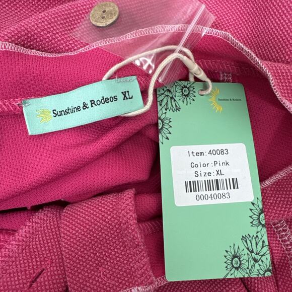 Sunshine & Rodeos Accent Buttons Lightweight Knit Sweater Vivid Pink sz XL - Picture 8 of 8